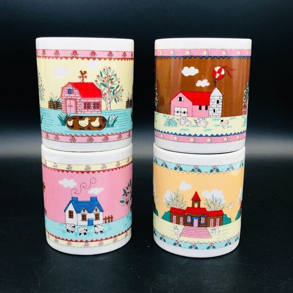 80s Country Cottage Stoneware Coffee Mugs Set of 4 Teachercore Drinkware - Picture 4 of 10